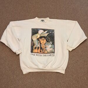 VTG‎ human i tees Sweatshirt Mens XL Lee Native American One With The Earth 1992